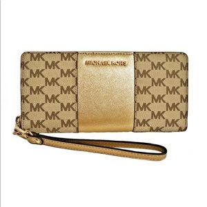 MICHAEL KORS CONTINENTAL ZIP AROUND STRIPE WALLET